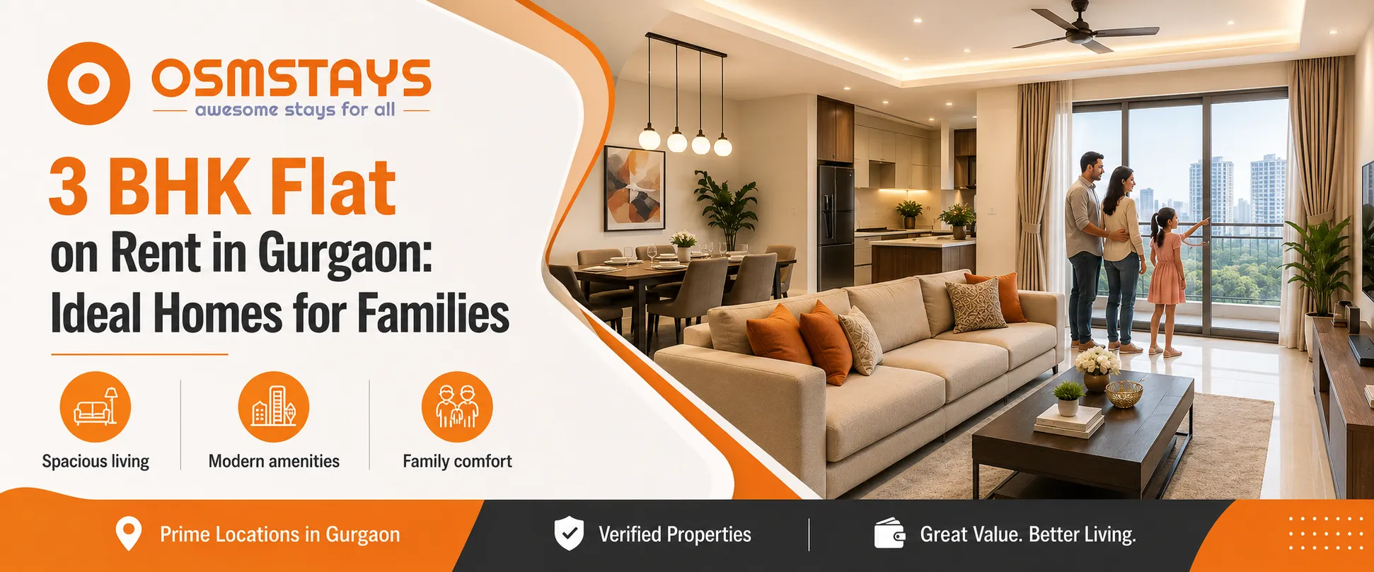 3 BHK Flat on Rent in Gurgaon: Ideal Homes for Families